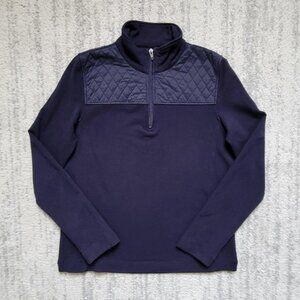 Talbots Navy Blue 1/4 Zip Sporty Quilted Pima Cotton Pullover Sweatshirt Small